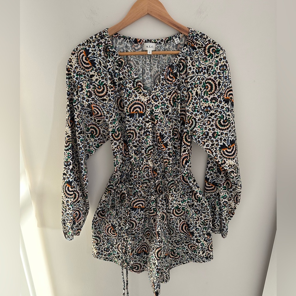 A.L.C. Printed pattern long sleeve tied waist mini‎ dress size 8